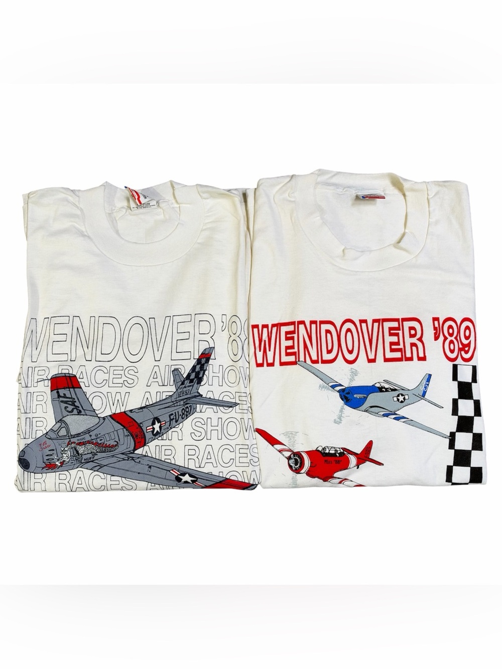 Vintage 80s Wendover Air Races T Shirt Lot 88-89 FOTL USA Warbird F-86 Sabre L